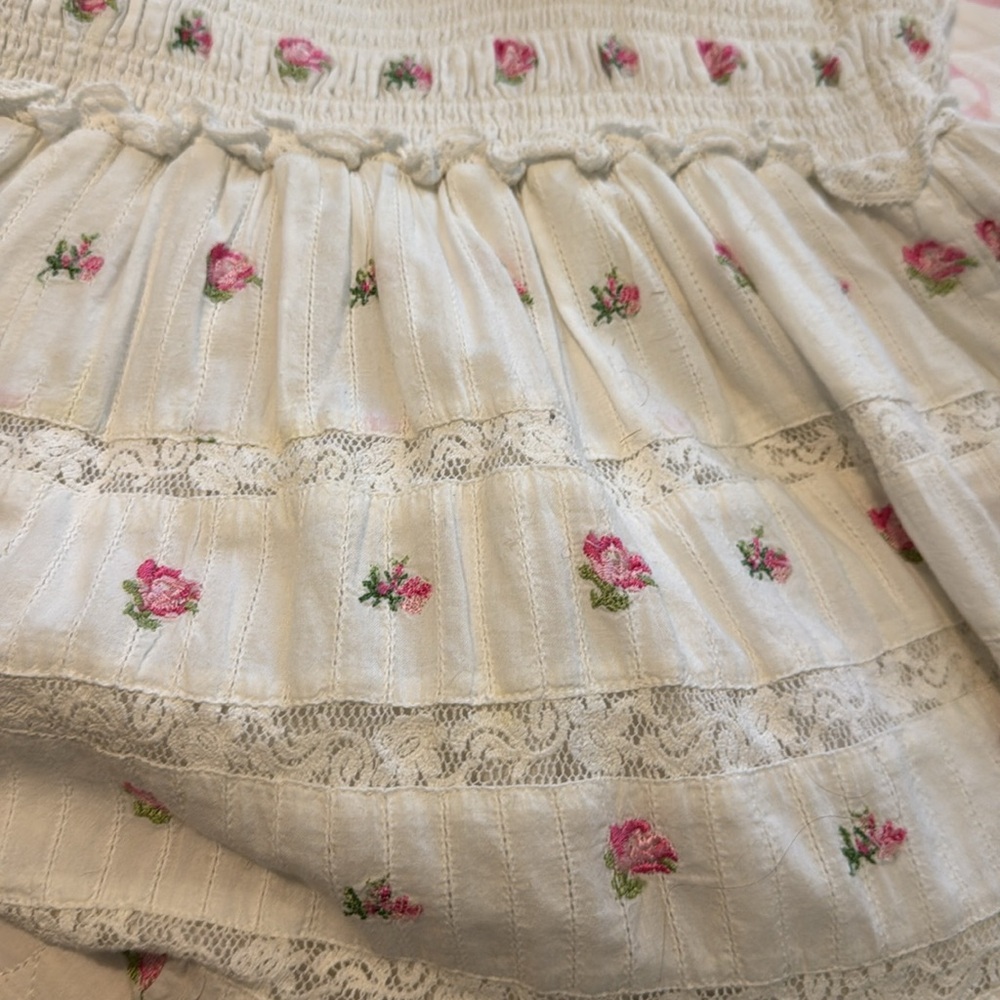 LoveShackFancy White and Pink Floral Mini Dress - Picture 7 of 7